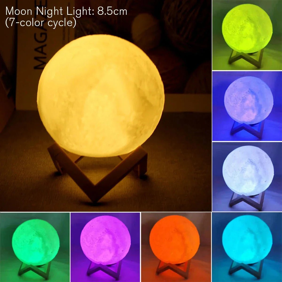 D5 Starry Moon Lamp 8Cm - LED Night Light with Stand, Perfect for Bedroom Decor and Gifts - Verduranest