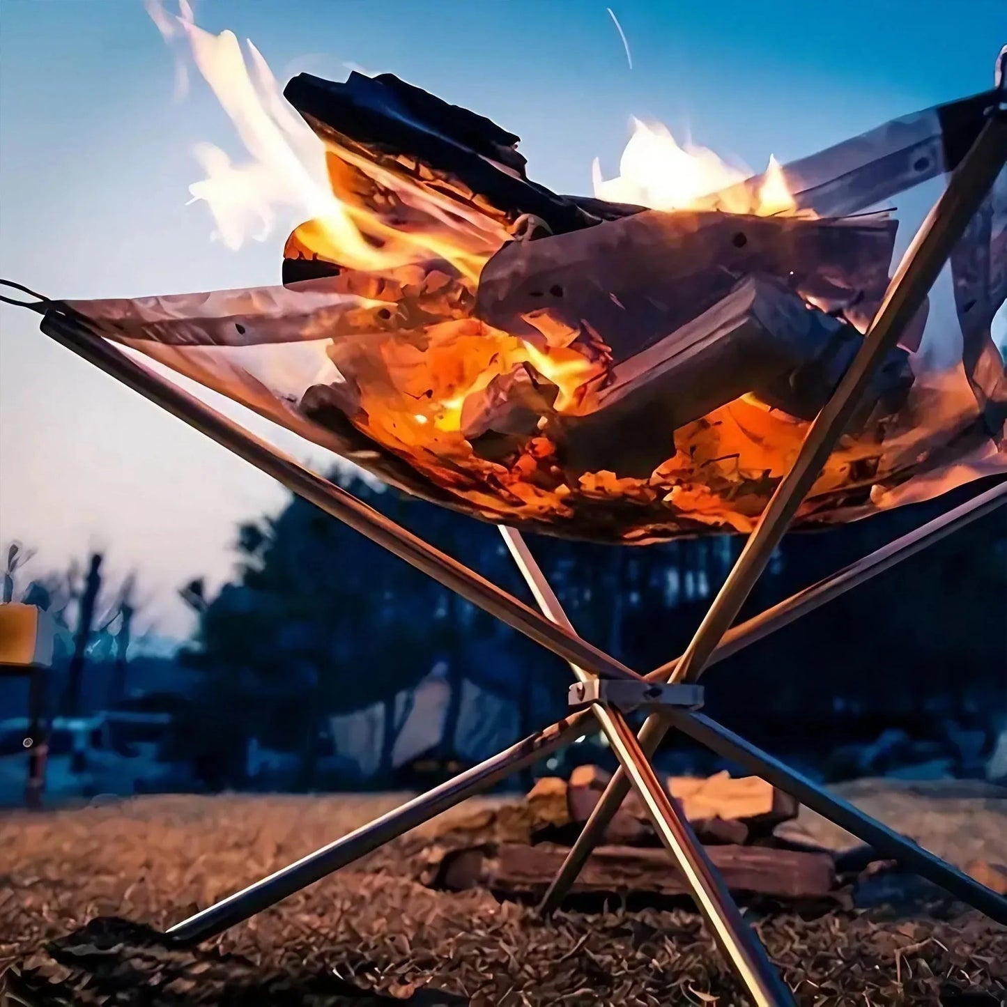 Folding Portable Steel Mesh Camping Fire Pit, Outdoor Wood Burning Bonfires Rack, Stainless Steel Fire Pit, with Carrying Bag - Verduranest