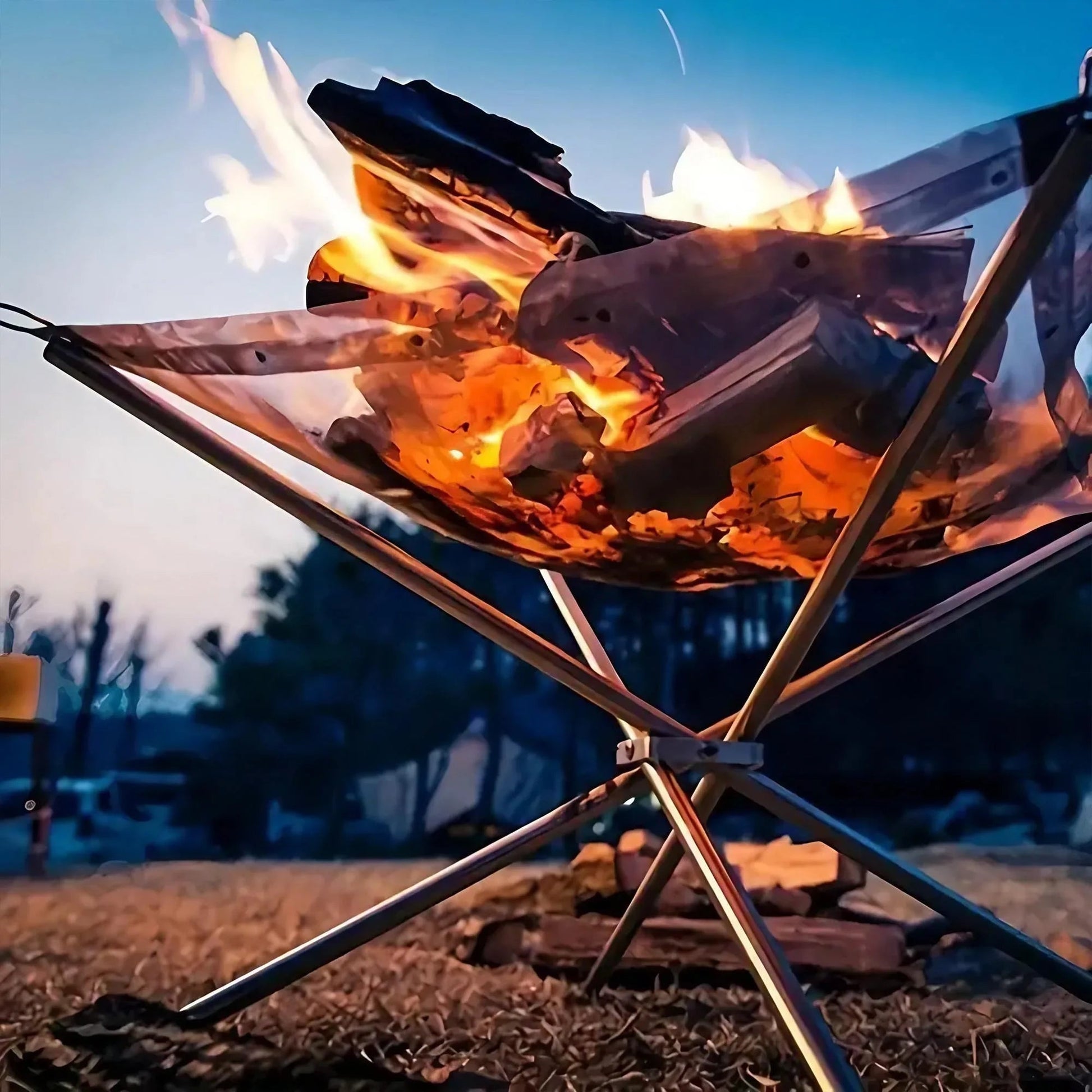 Folding Portable Steel Mesh Camping Fire Pit, Outdoor Wood Burning Bonfires Rack, Stainless Steel Fire Pit, with Carrying Bag - Verduranest