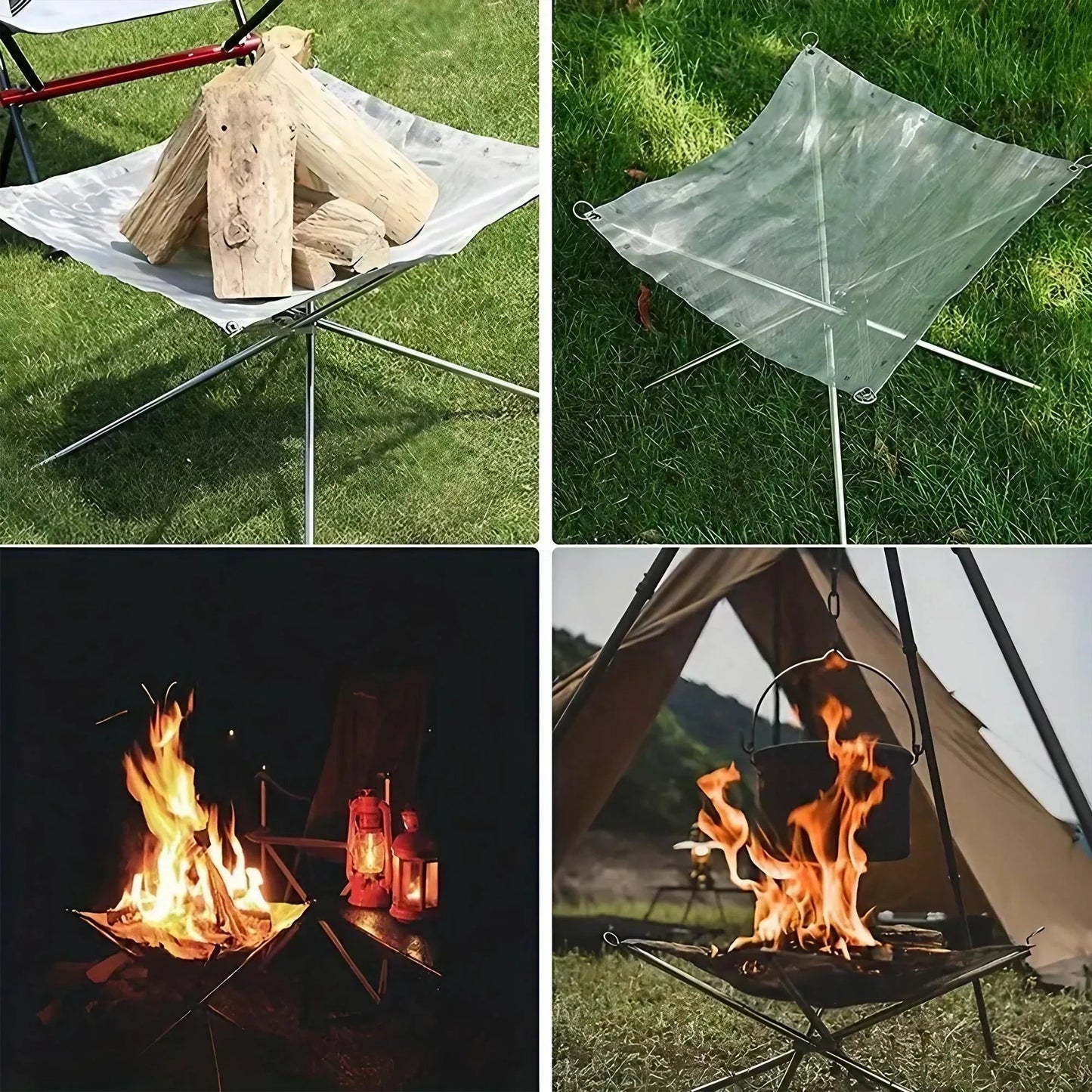 Folding Portable Steel Mesh Camping Fire Pit, Outdoor Wood Burning Bonfires Rack, Stainless Steel Fire Pit, with Carrying Bag - Verduranest