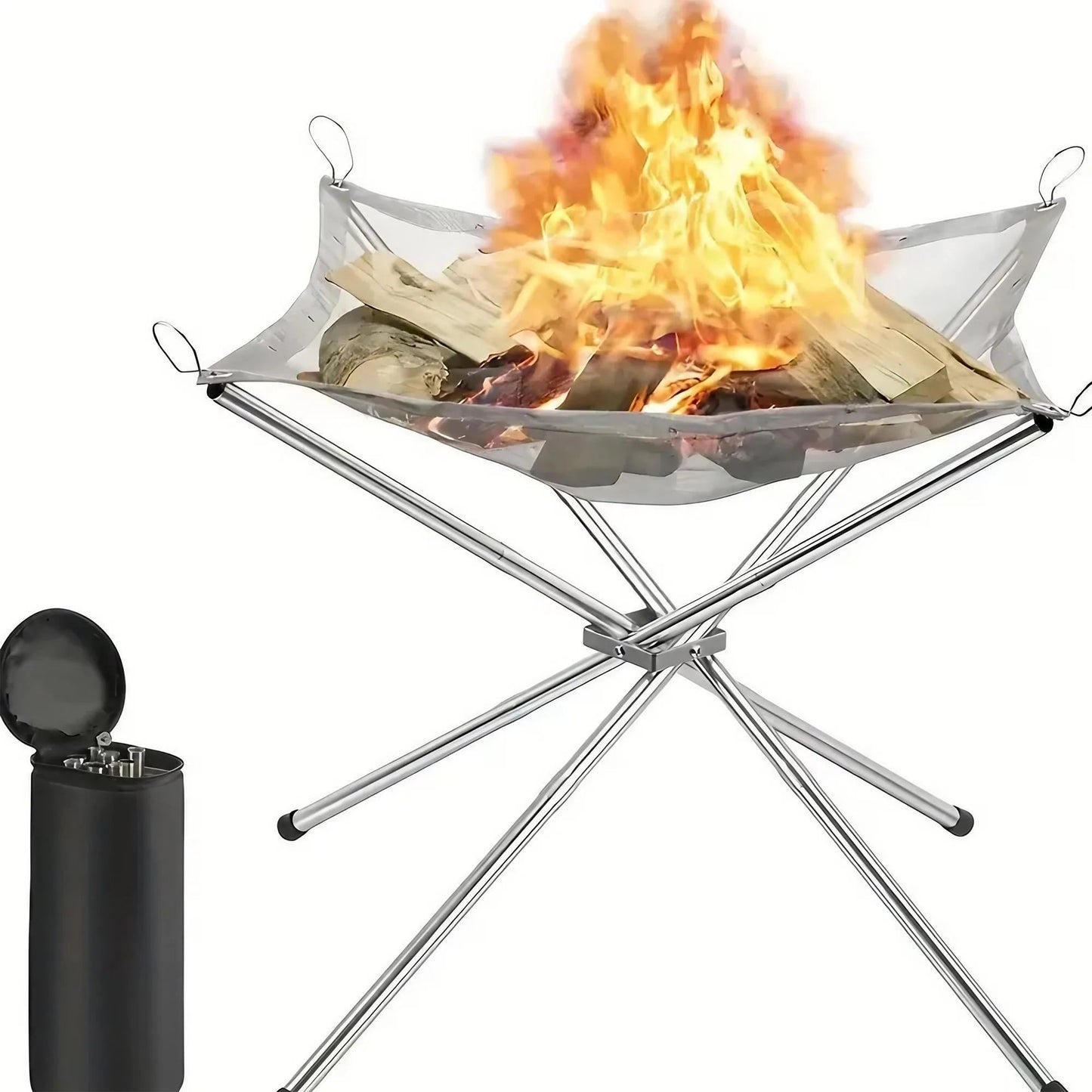 Folding Portable Steel Mesh Camping Fire Pit, Outdoor Wood Burning Bonfires Rack, Stainless Steel Fire Pit, with Carrying Bag - Verduranest