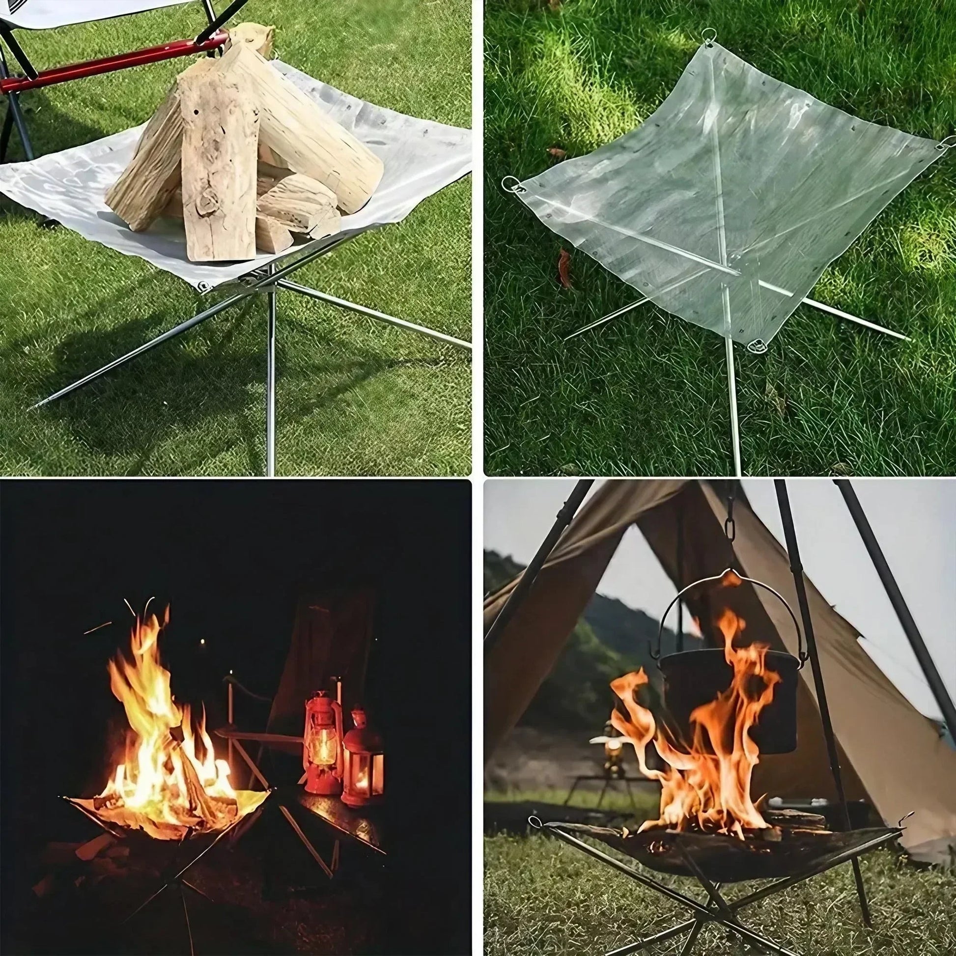 Folding Portable Steel Mesh Camping Fire Pit, Outdoor Wood Burning Bonfires Rack, Stainless Steel Fire Pit, with Carrying Bag - Verduranest