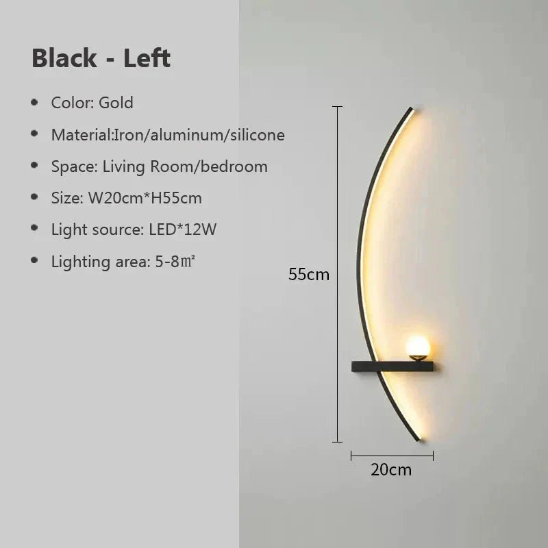 Modern LED Wall Lamp – Minimalist Art Design for Bedroom, Living Room, and Bathroom, Gold/Black - Verduranest