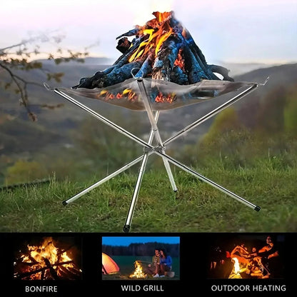 Folding Portable Steel Mesh Camping Fire Pit, Outdoor Wood Burning Bonfires Rack, Stainless Steel Fire Pit, with Carrying Bag - Verduranest